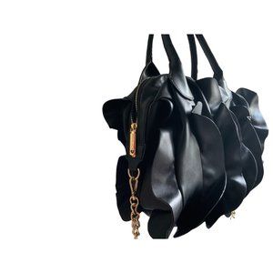 Betsey Johnson Black Ruffle Satchel Handbag Purse